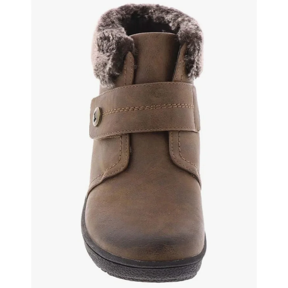 Wanderlust Cozy Faux Leather WATERPROOF Bootie Boots Flat Heel 7 M Tan Brown